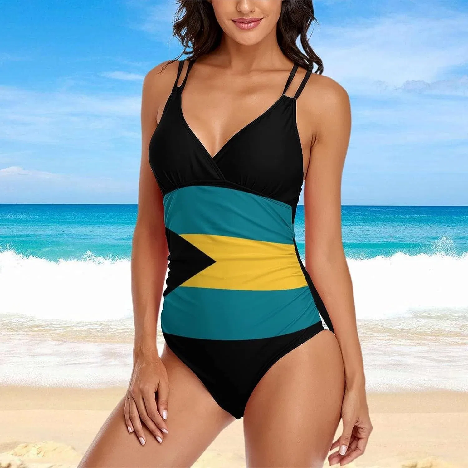 Женский слитный купальник с V-образным вырезом и утяжкой живота, Bahamas Combinadas Flag-style10d — фото 2