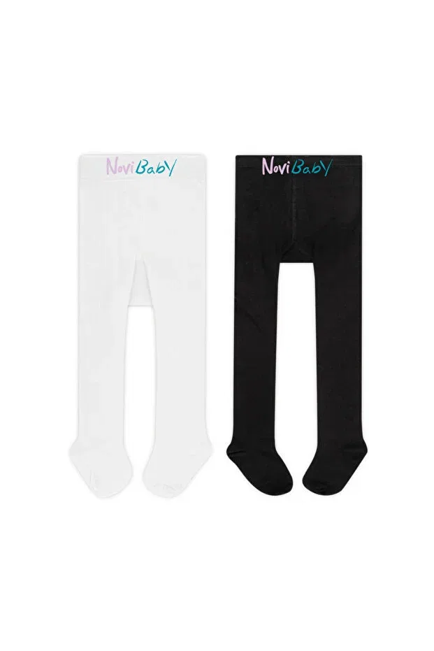 Детские колготки хлопковые набор 2 шт Novibaby, White-Black