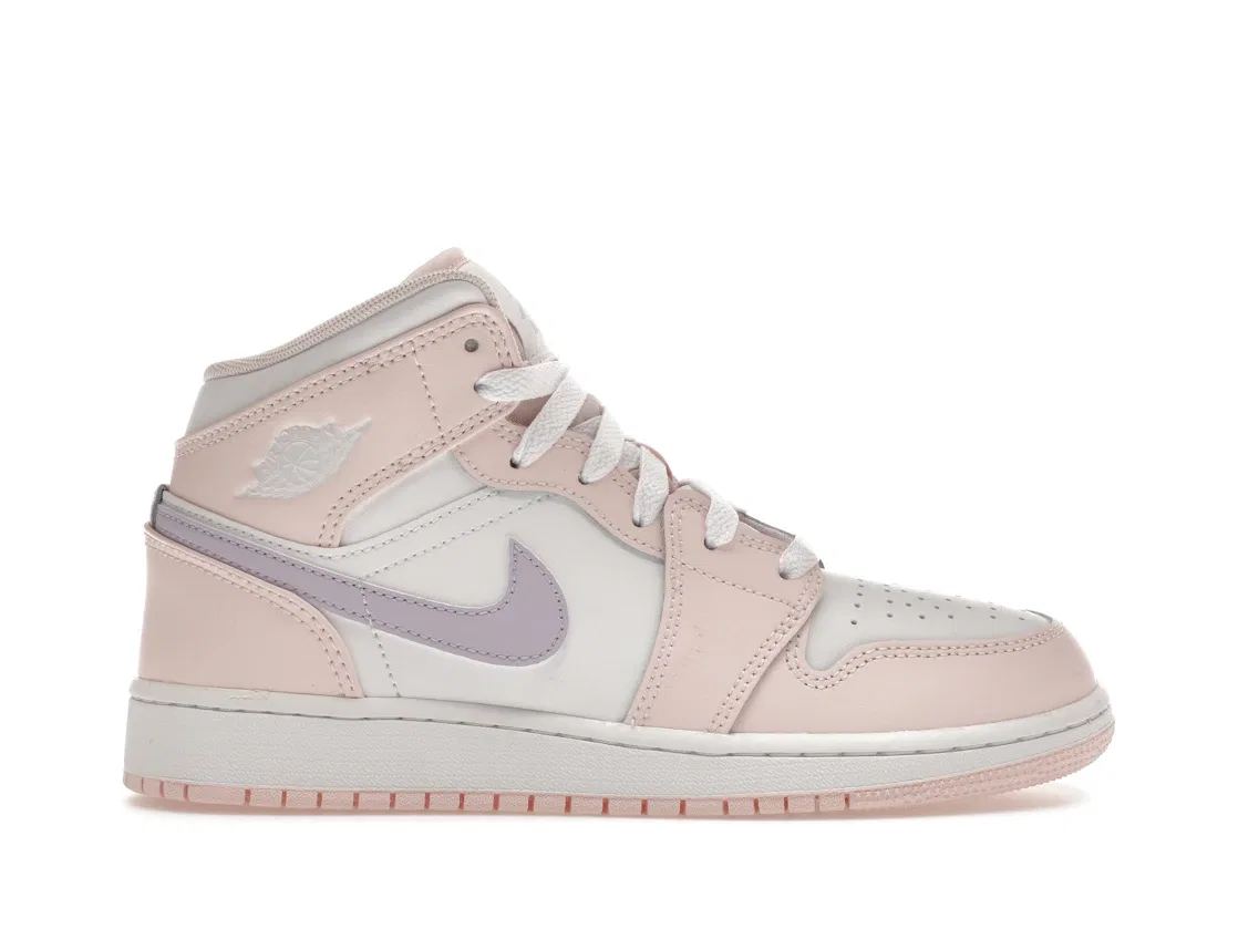 Детские кроссовки с перфорацией Jordan 1 Mid Pink Wash, Pink Wash/Violet Frost/White