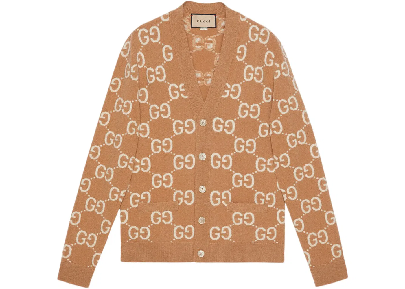 Мужской кардиган с V-образным вырезом из джерси Gucci, Camen/Ivory