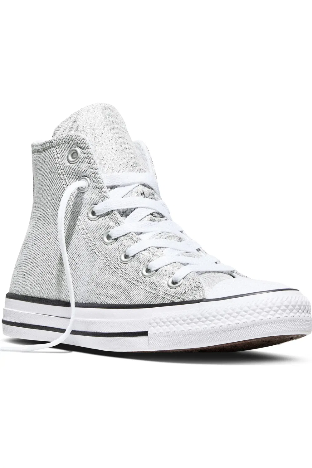 Кеды детские высокие с блестящим верхом Chuck Taylor All Star Converse, светло-серый/белый/черный