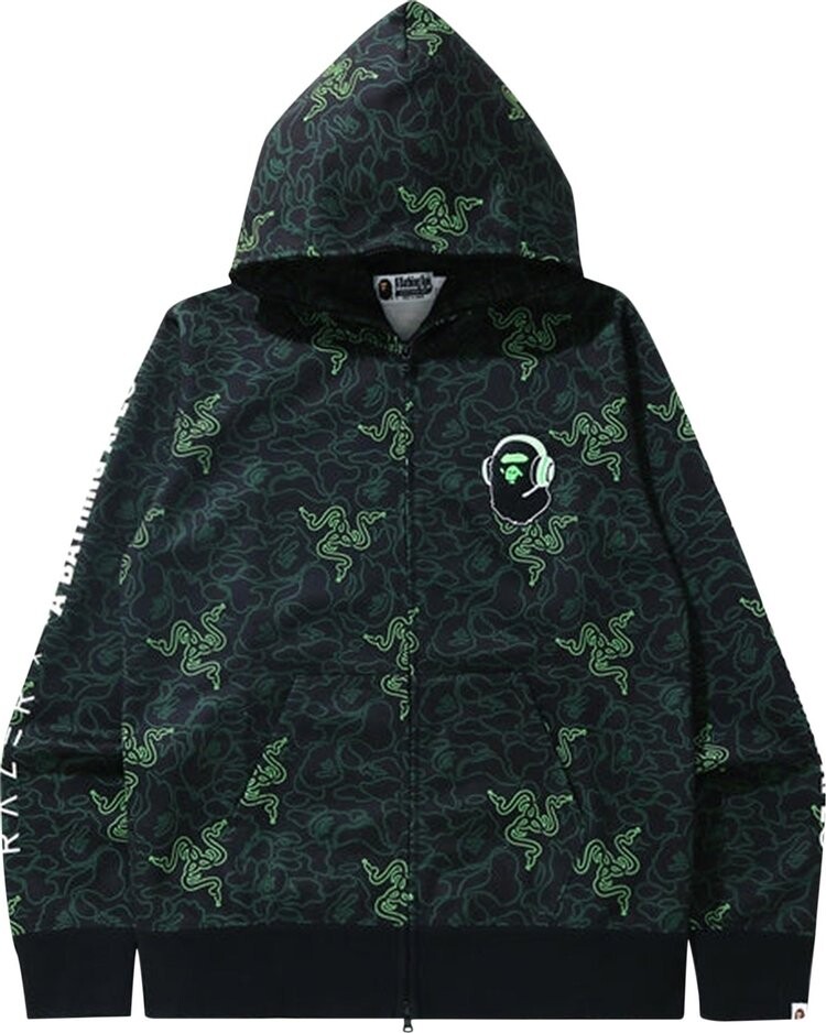 

Худи BAPE x Razer Neon Camo Full Zip Hoodie 'Green', зеленый