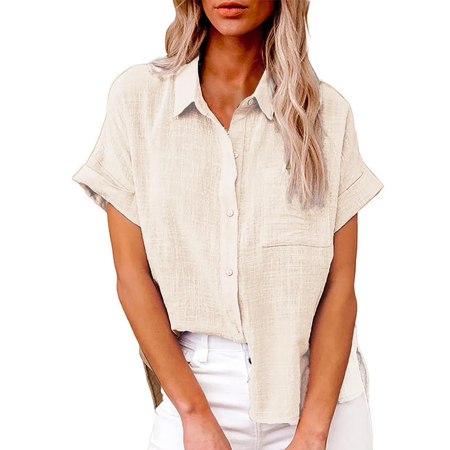 Женская хлопковая рубашка свободного кроя с коротким рукавом, Dark Khaki