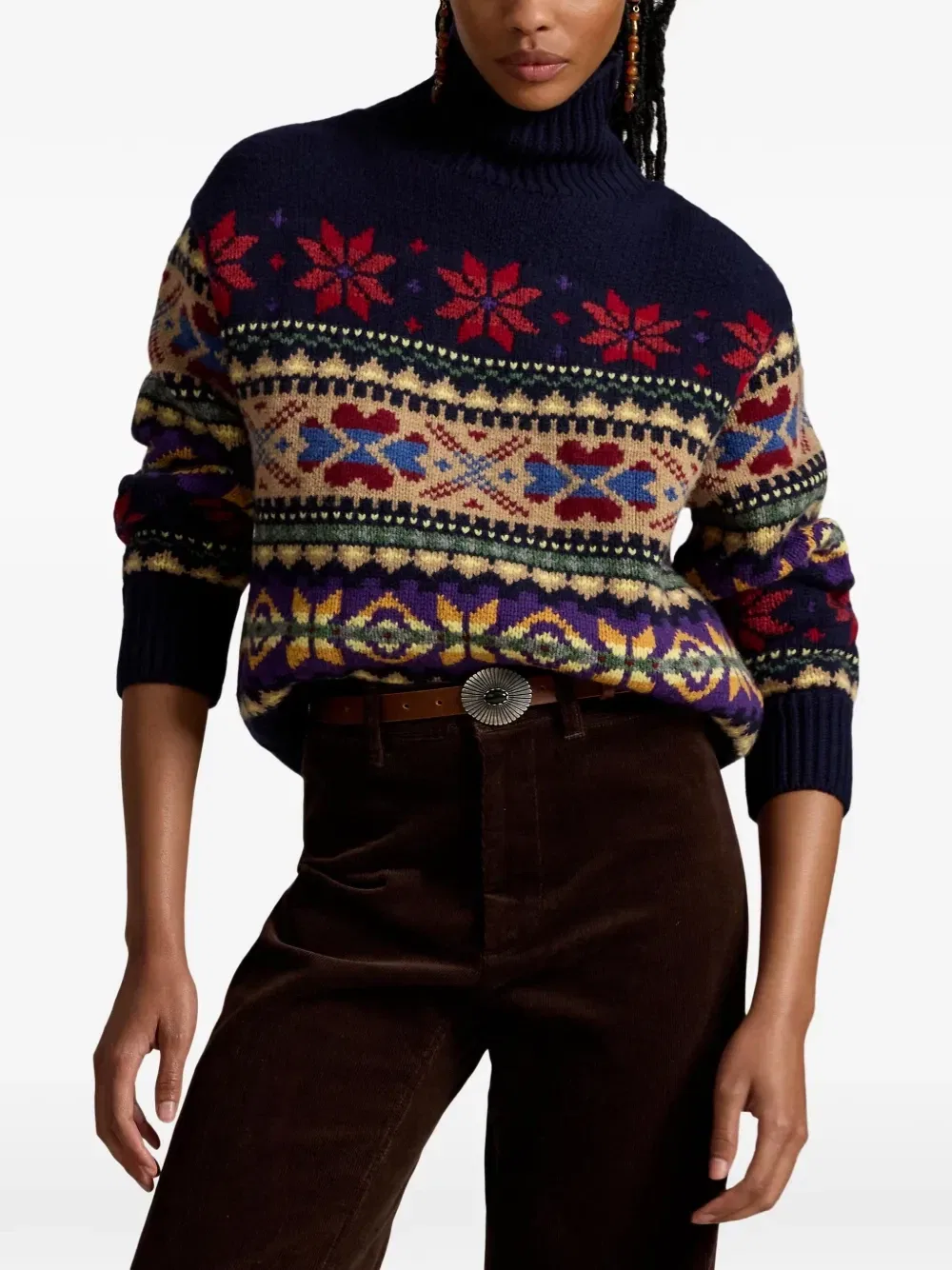 Свитер с высоким воротником и узором фэр-айл Polo Ralph Lauren, синий — фото 3
