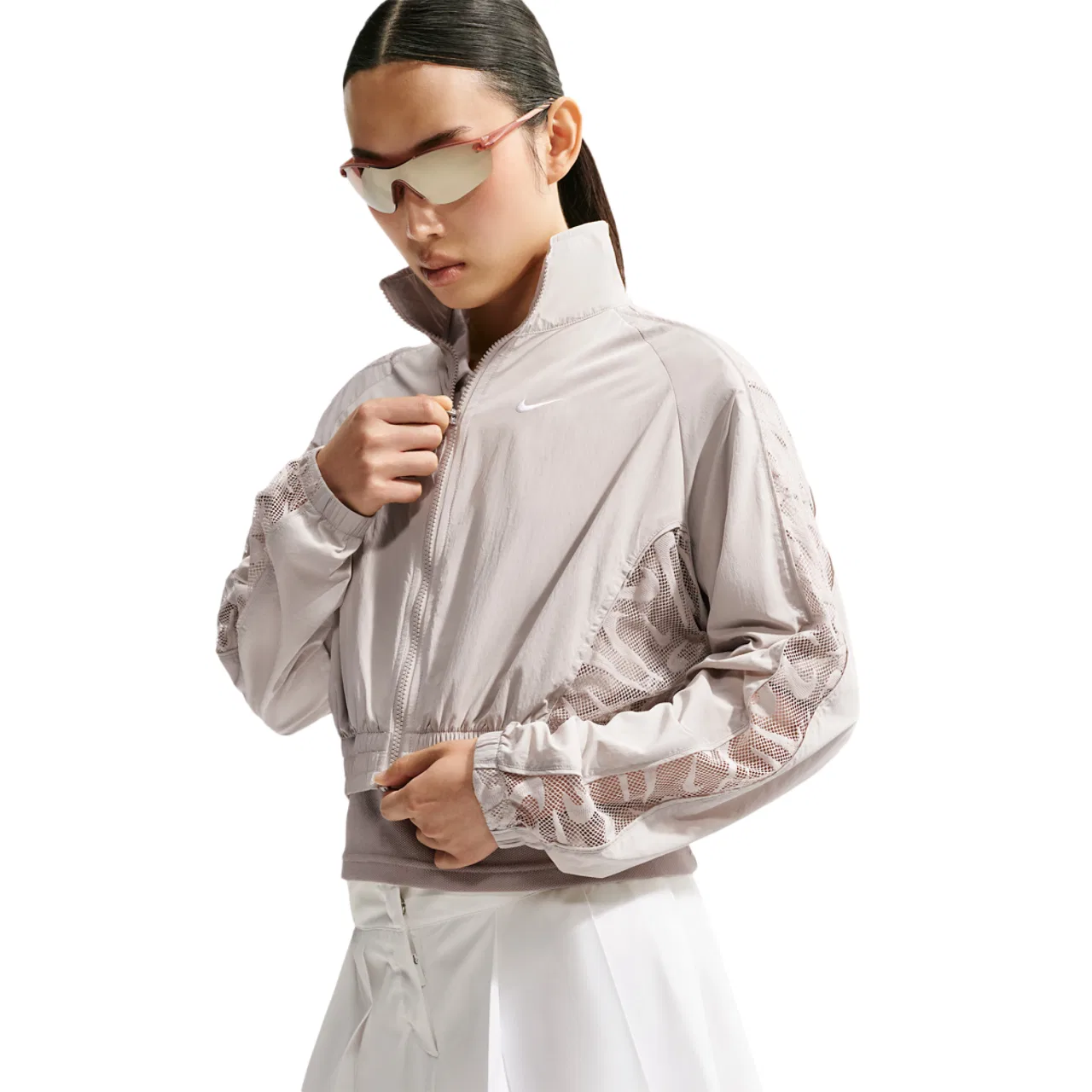 Женская куртка с кружевными вставками Nike Lace Inset Track Jacket, Cream Ii/White/Cream Ii — фото 3