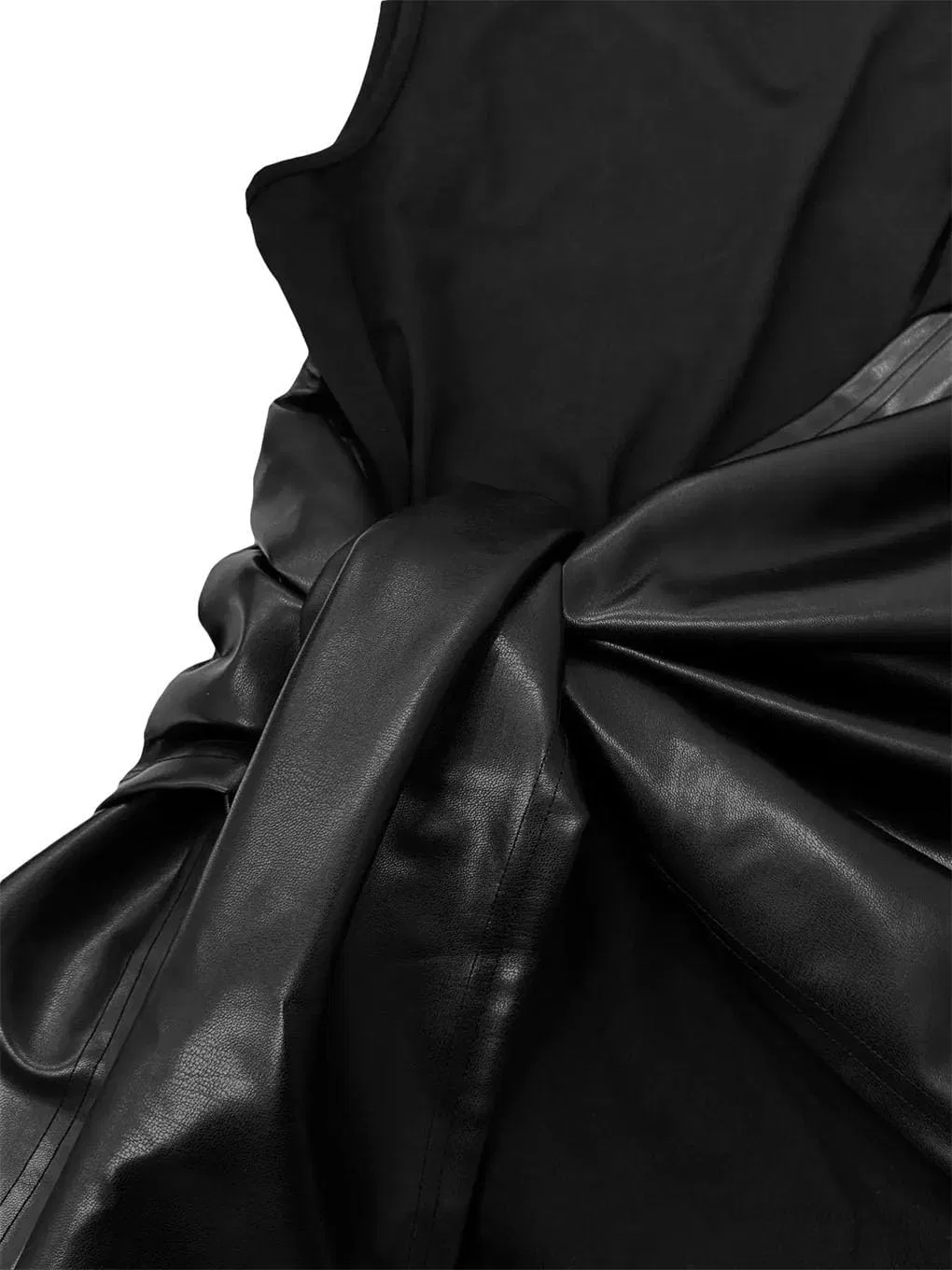 Женское мини-платье с имитацией кожи, двухслойное, Slim Fit, Black — фото 4