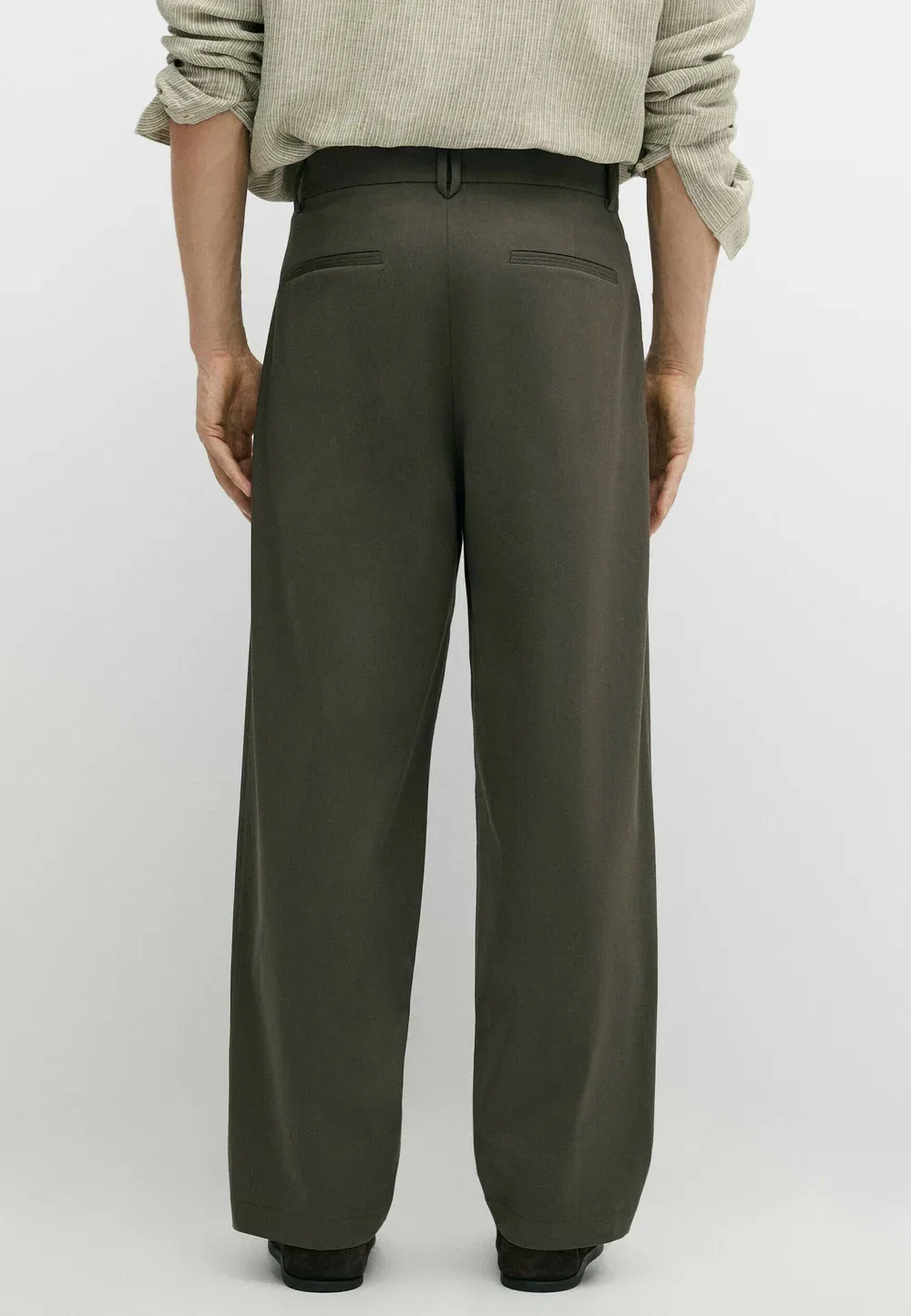 Брюки свободного кроя с вытачками Massimo Dutti, Khaki — фото 3