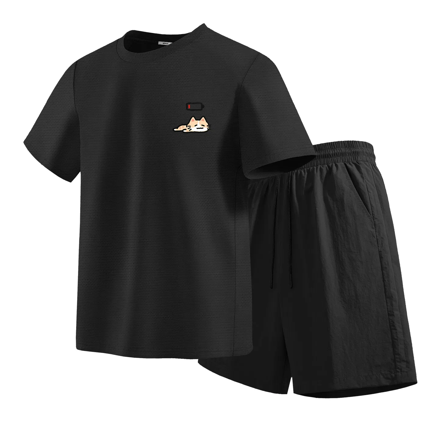Детский комплект спортивной одежды из 2 предметов Tired Orange Cat Chest Logo MINISO, Черный