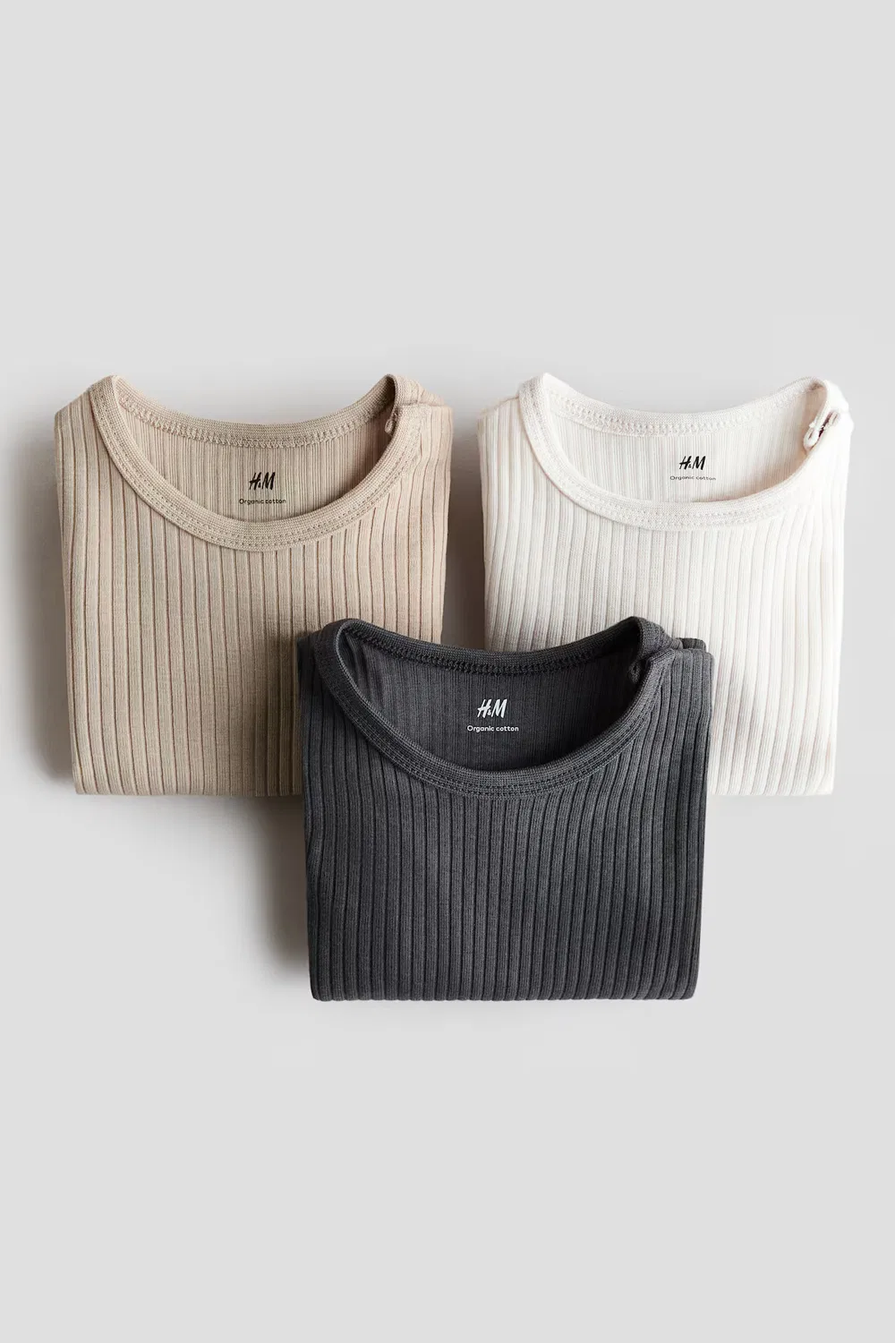 Комплект из 3 ребристых хлопковых боди H&M, Grau/Beige — фото 2