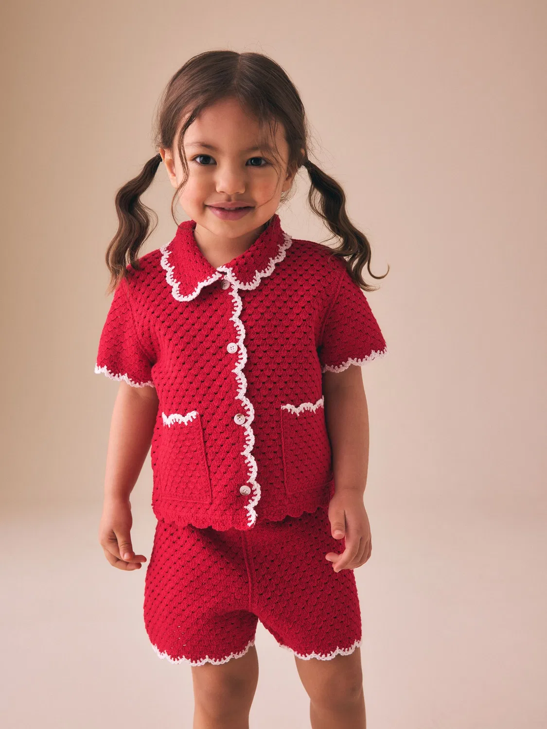 Комплект с ажурной отделкой, Red Scallop Edge Crochet Set Next, красный