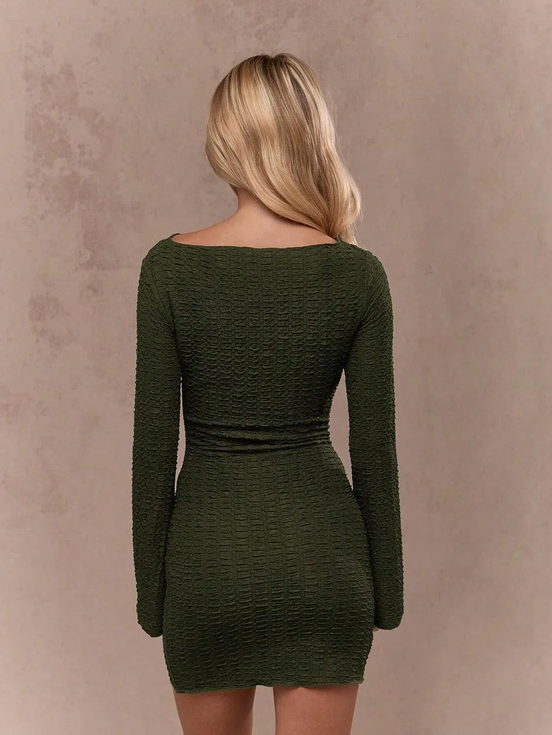 Женское элегантное платье Bodycon с длинным рукавом Army Green — фото 2