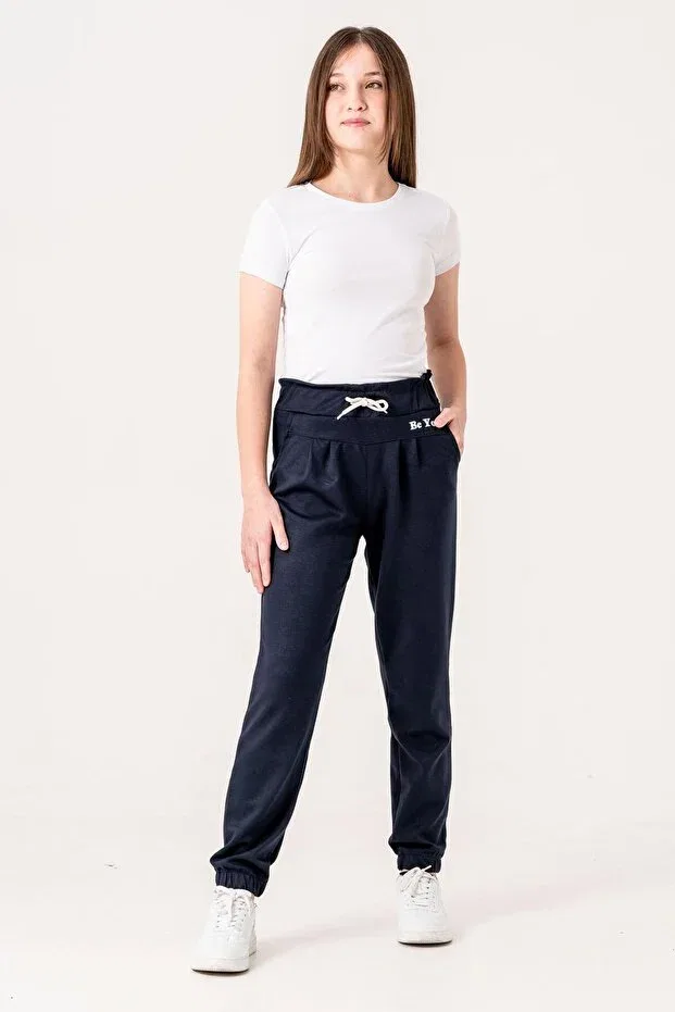 Детские спортивные штаны для девочек с принтом Be You Print Mışıl Kids, Navy Blue — фото 2