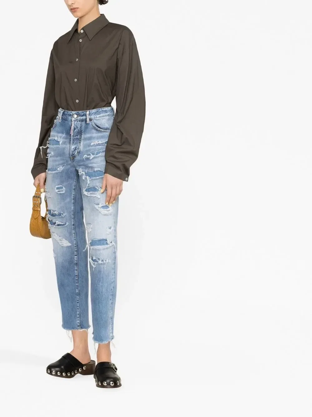 Препанные укороченные джинсы Dsquared2, синий — фото 3