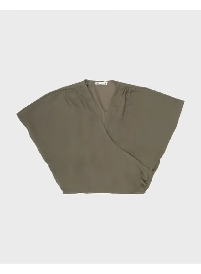 Блузка с длинным рукавом реглан Zara, серо-зеленый