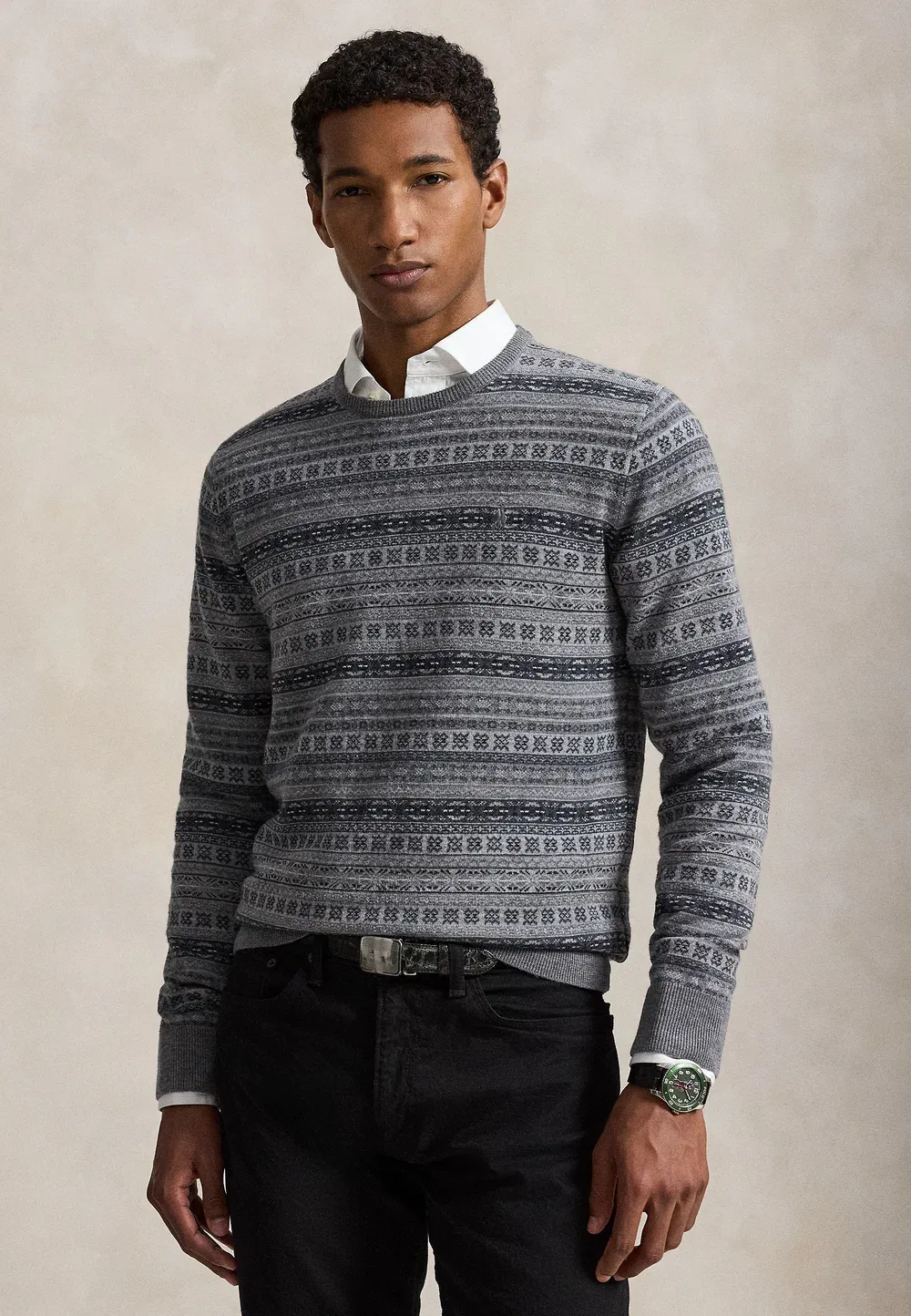 Шерстяной свитер с узором Fair Isle, пригодный для стирки Polo Ralph Lauren, Grey Combo