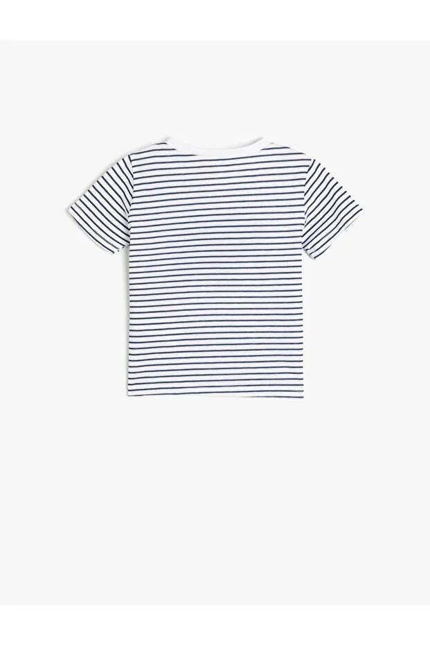 Детская хлопковое футболка с принтом Elephant Appliqued Koton, Blue Striped — фото 2