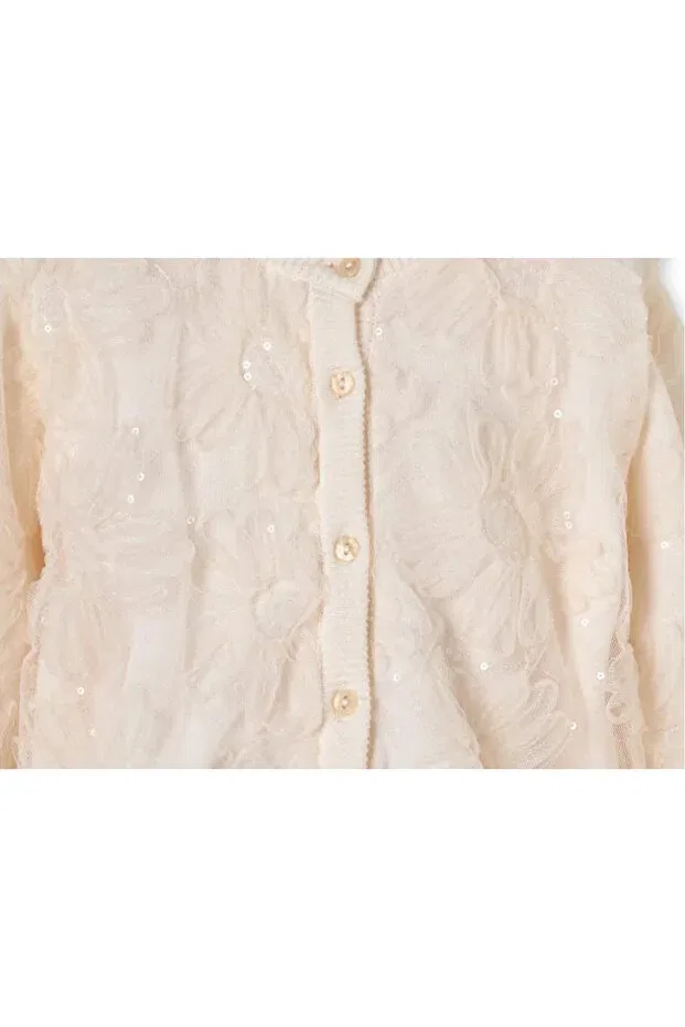 Детский кардиган для девочек с принтом Ecru Sequined Floral Cardigan My Lorin Kids Store, Nude Color — фото 2