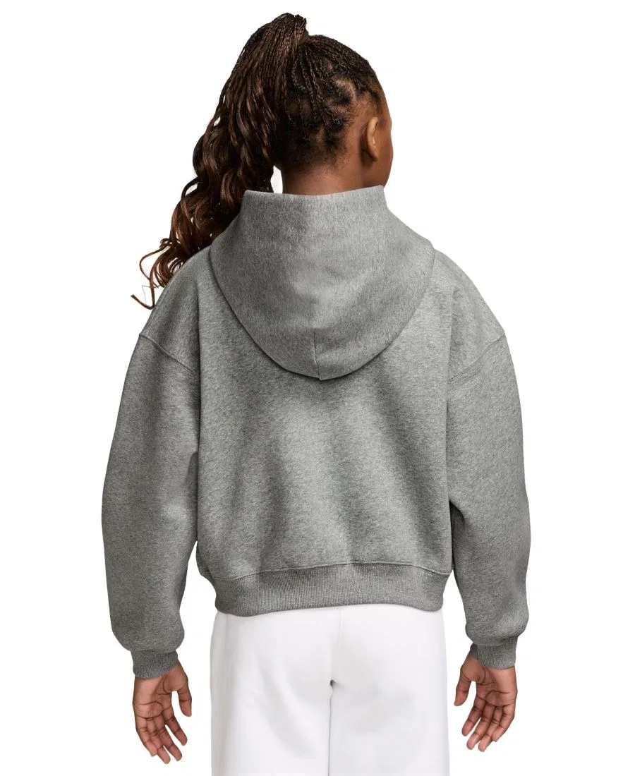 Худи Nike Sportswear Studio Girls' 7-16 Oversized Fleece Full-Zip, Dark Gray Heather/Particle Gray/White — фото 3