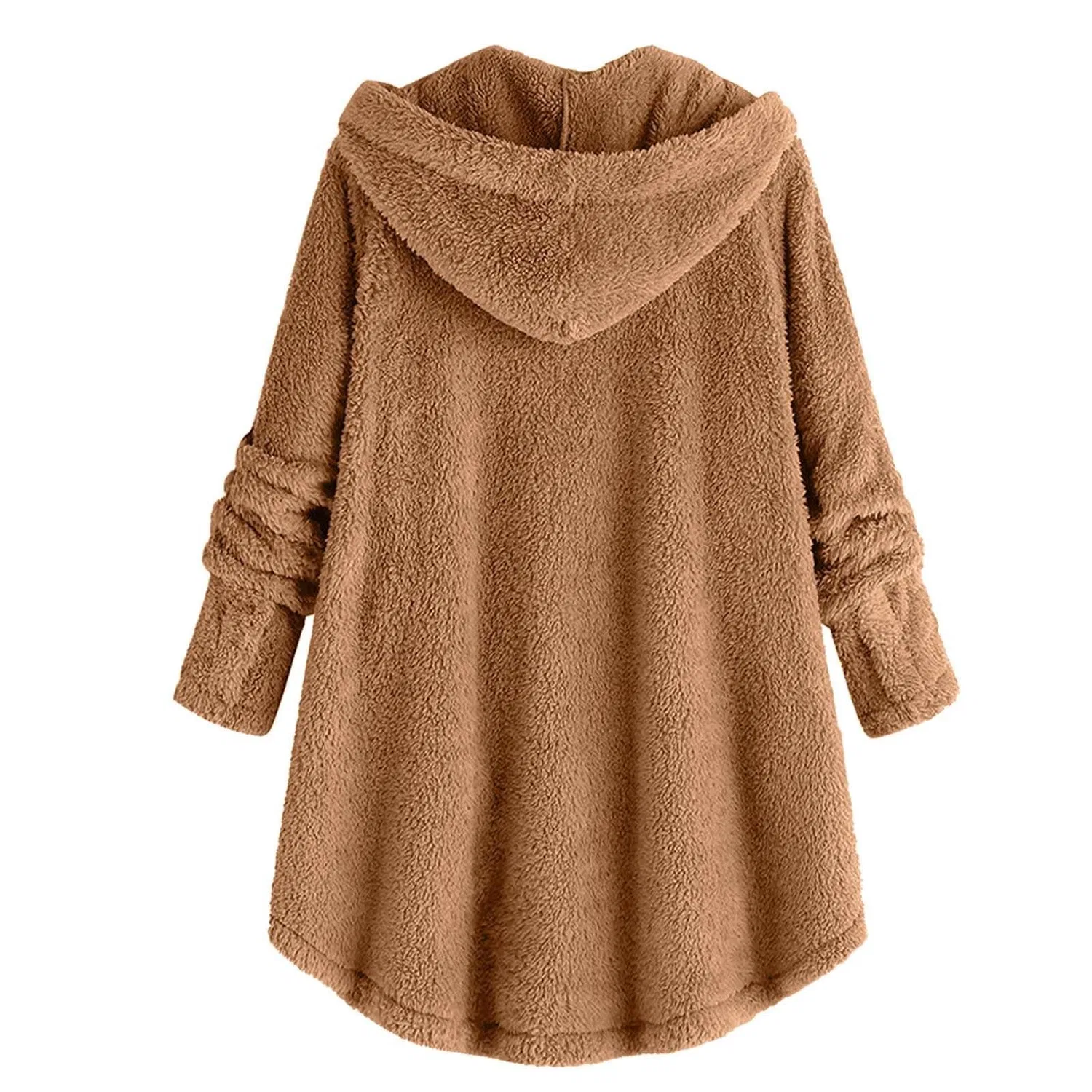 Женская флисовая куртка с капюшоном Oversize Plush Hooded Winter Coat, marrone — фото 4