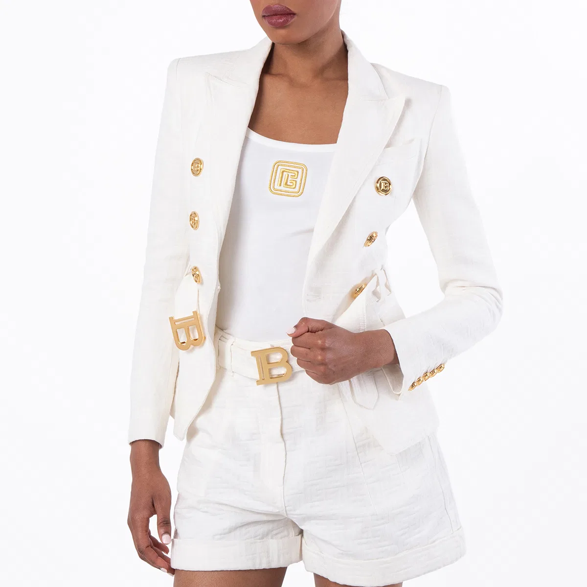 Жакет двубортный хлопковый Double Breasted Cotton Jacket Balmain, White — фото 2