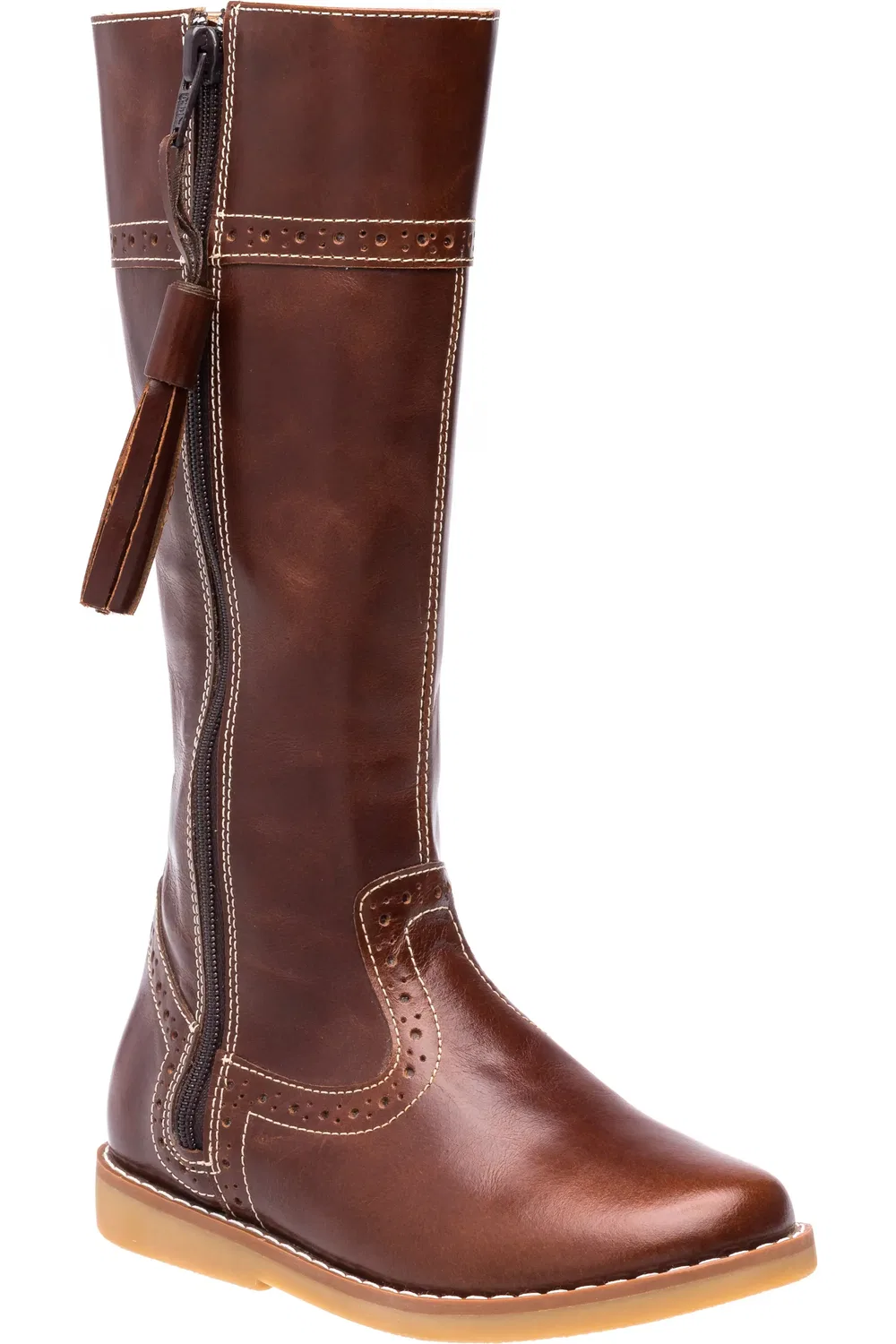 Детские ботинки кожаные с брогированием Riding Boot Elephantito, коричневый