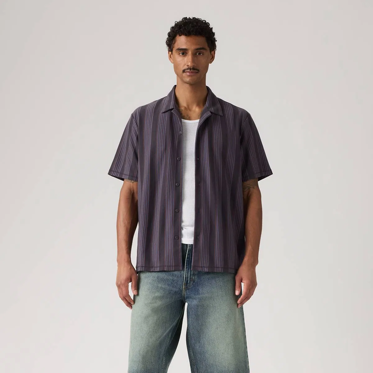 Вязаная походная рубашка Levi's, Declan Stripe Dark Phantom - Grey — фото 3