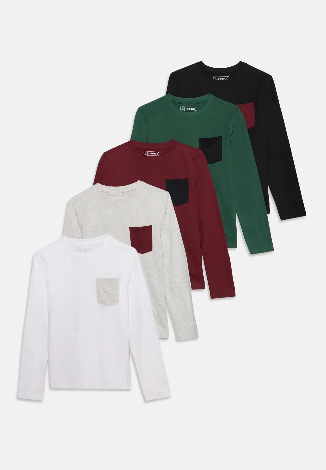 5 штук - футболка с длинными рукавами Friboo By Zalando, Mottled Grey/Bordeaux/White — фото 3