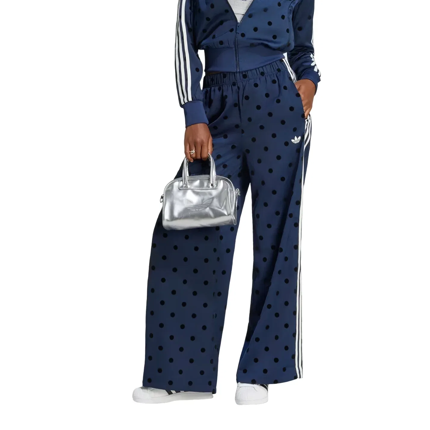 Женские брюки Satin Polka Dots Wide Leg Pant Asia Sizing 'Night Indigo' adidas, Night Indigo — фото 3