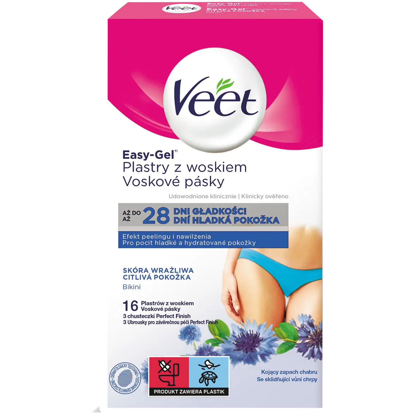 Veet полоски с воском для депиляции зоны бикини, 16 шт + салфетки для чувствительной кожи, 3 шт/1 уп.