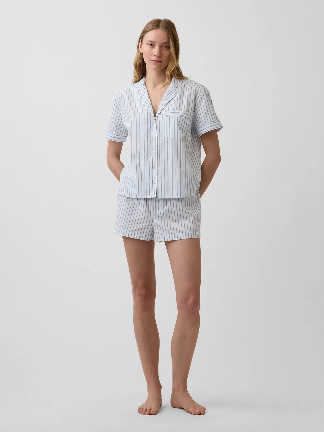 Пижамная рубашка Gap Blue Stripe, синяя полоска — фото 3