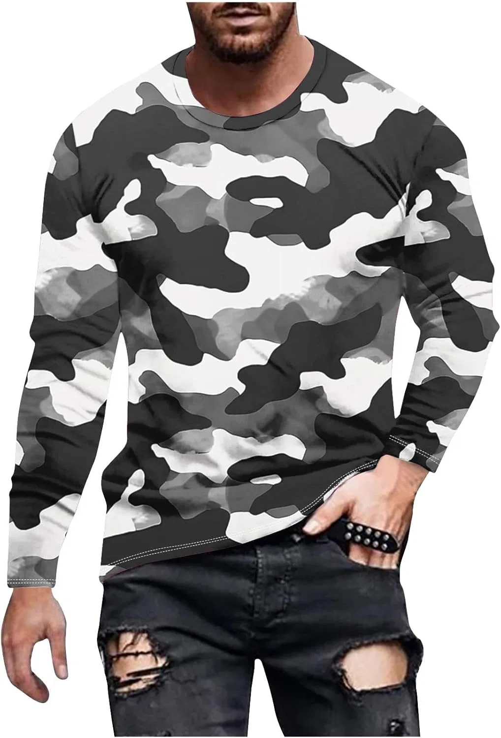 Мужская футболка с камуфляжным принтом Long Sleeve Shirts, Gray