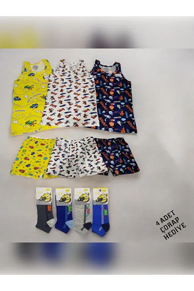 Детский комплект нижнего белья для мальчиков хлопковый Athlete and Boxer Suit Beyaztoptan, Multicolor