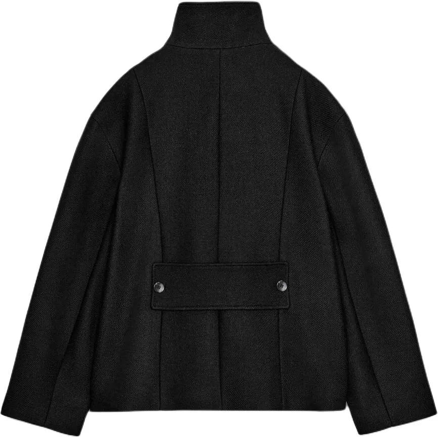 Женское пальто с воротником-стойкой Black ZARA, Черный — фото 3