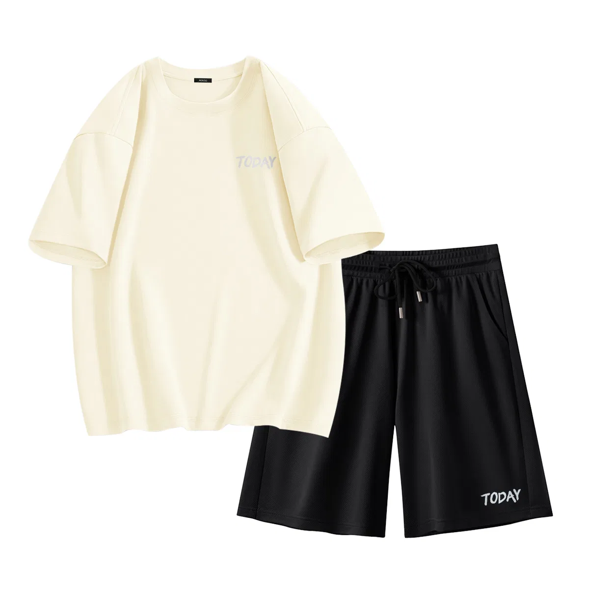 Детский комплект пижам Ice Silk Truly Comfortable Light Beige (Macha Blue Graffiti Chest Logo)+Black (Macha Blue Graffiti Logo on Front Left of Pants) MINISO