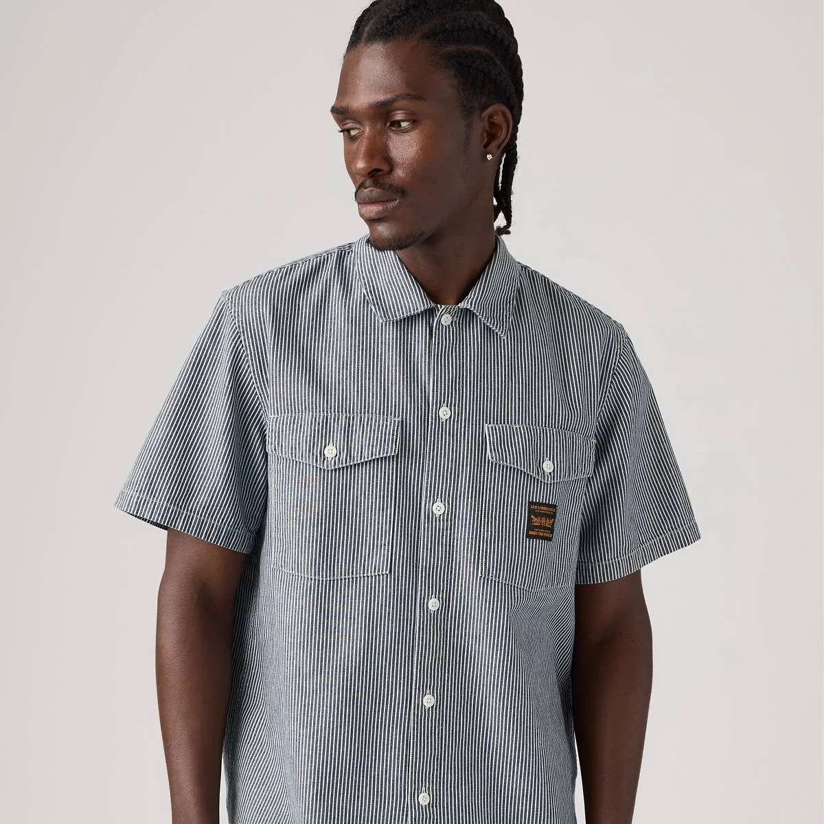 Свободная джинсовая рабочая рубашка с коротким рукавом Levi's, Washington Stripe Iii - Dark Wash — фото 2