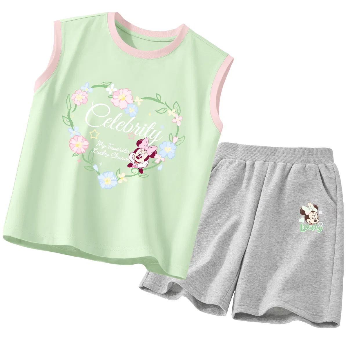 Детский спортивный костюм с круглым вырезом, Disney, Di Hua Blue Pink Green+Di LV Heart K Gray