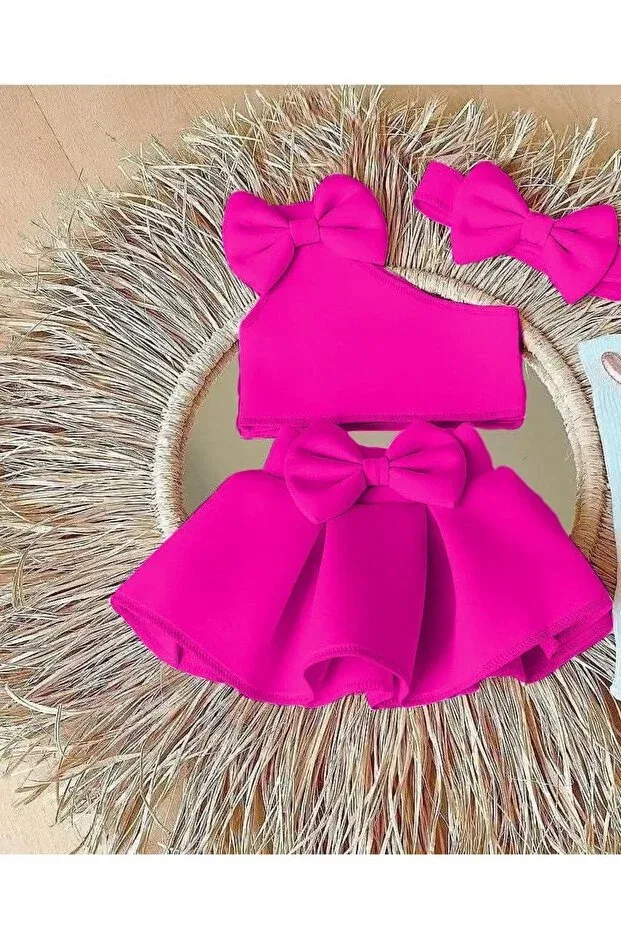 Детское платье для девочек с принтом Skirt crop and bandana combination Tunay Moda, Pink — фото 2