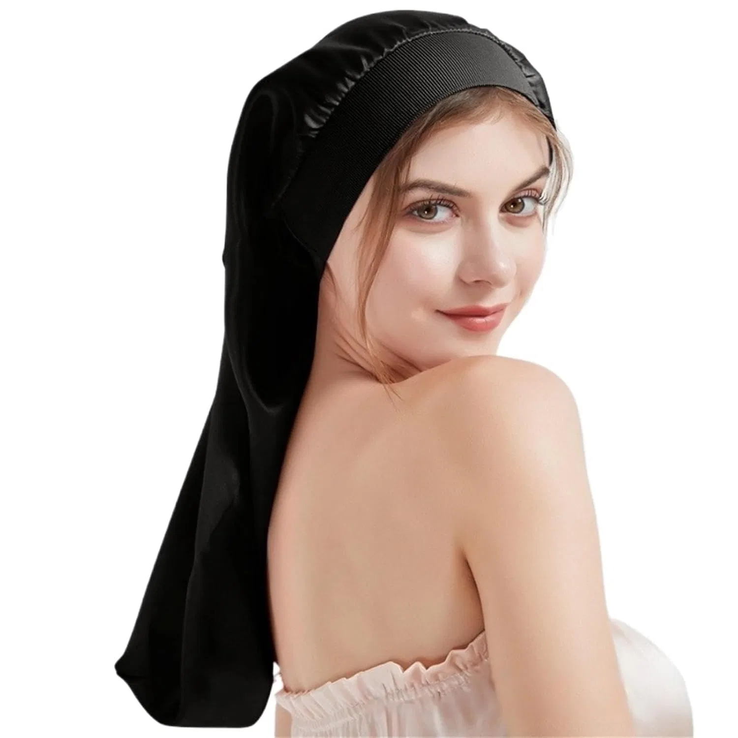 Шапочка для душа шелковая FJOADNVM, 60 см, Black