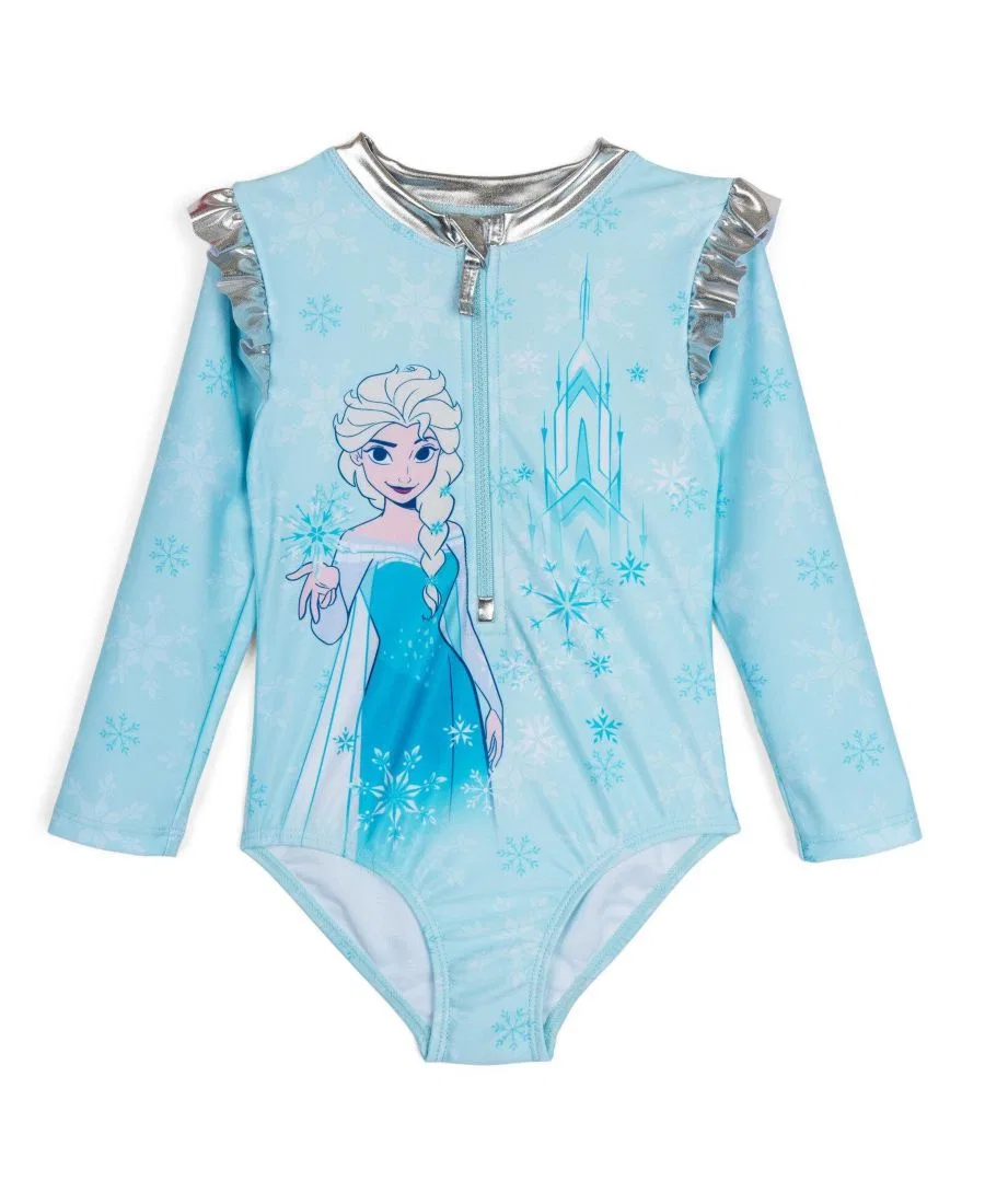 Детский купальник-слитник с длинным рукавом, с принтом Эльзы Frozen, Elsa Icy Blue