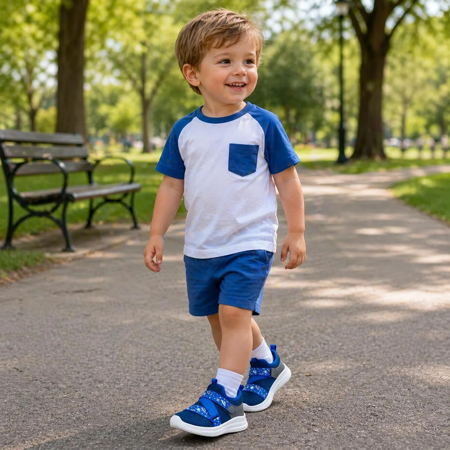 Детские кроссовки для мальчиков и девочек легкие дышащие SKYWHEEL, Navy Toddler Shoes — фото 2