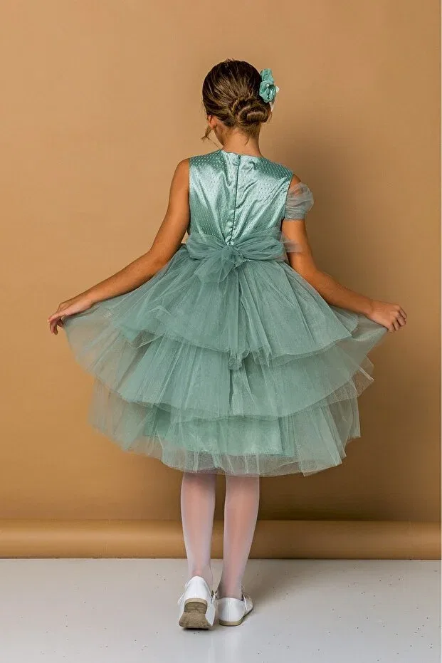 Детское платье для девочек с одним плечом Prom Daisy, Green — фото 2