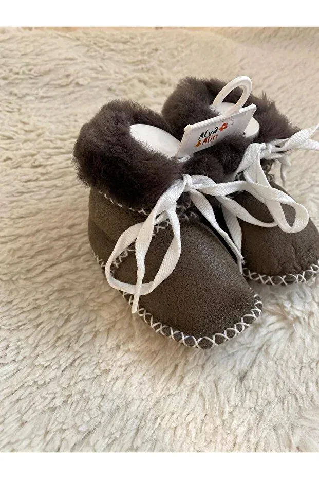 Детские ботиночки на шнуровке с натуральной кожи Alya&Alin Baby, Light Brown — фото 2