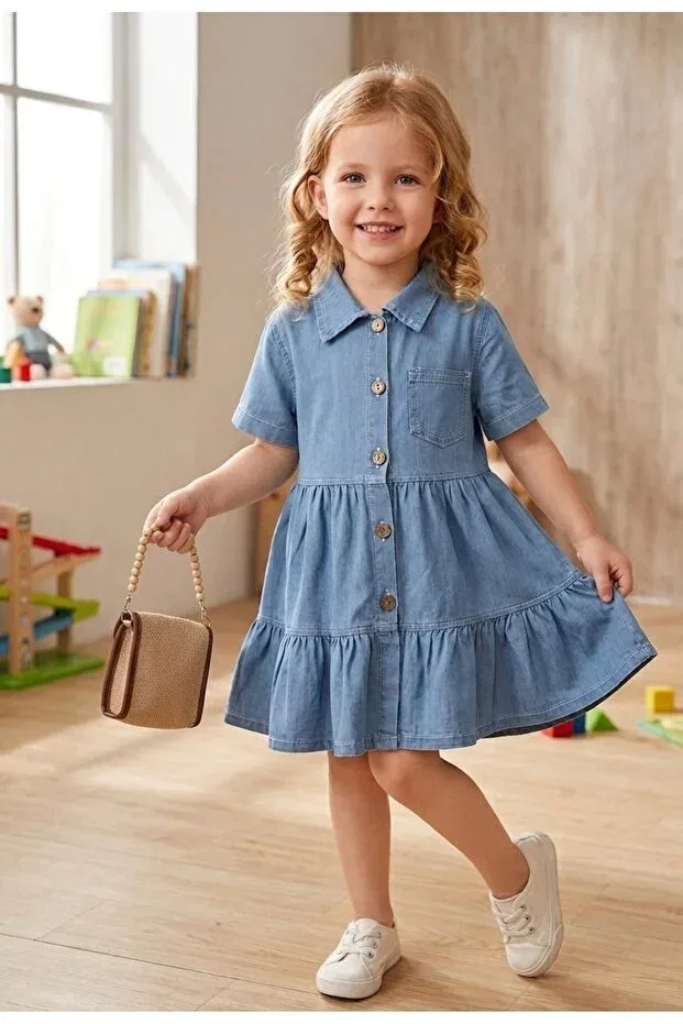 Детское платье для девочек джинсовое с сумкой Rüya Kids, Blue — фото 2