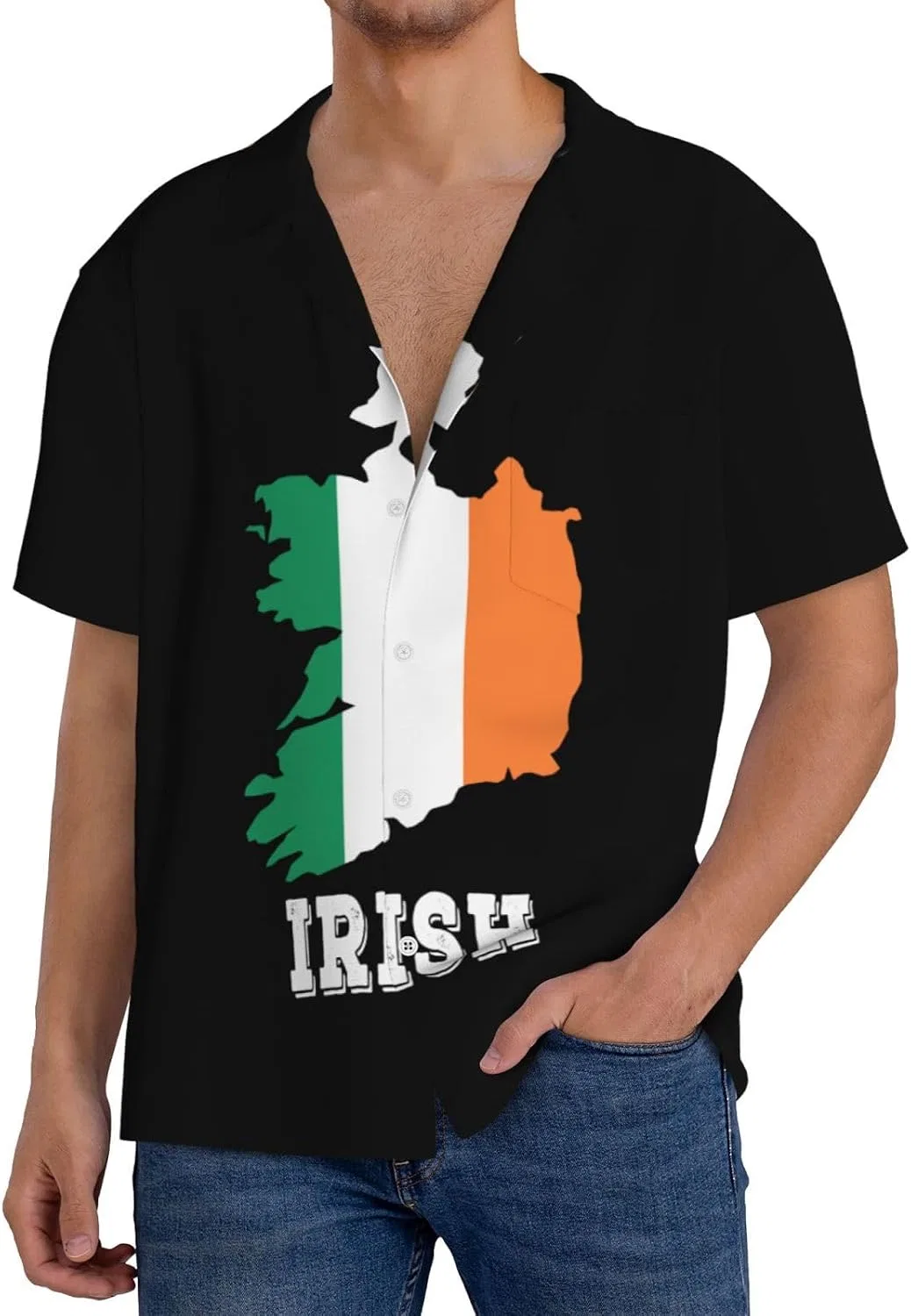 Мужская свободная рубашка с кубинским воротником Irish Map Flag, Black