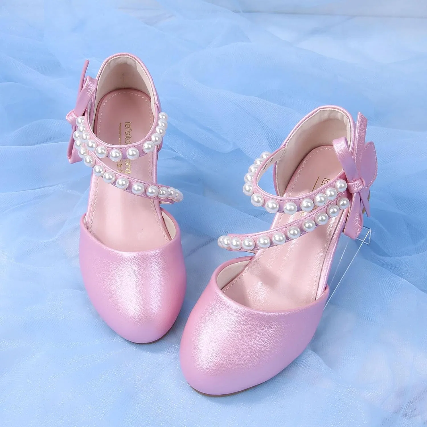 Детские туфли Мэри Джейн для девочек с цветком и бантом BJUTIR, Pink — фото 4