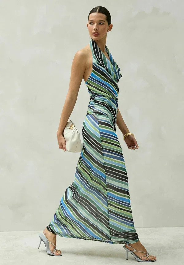 Юбка с эластичным поясом Regular fit mesh maxi skirt Next Blue, Green, Stripe, зеленый — фото 4