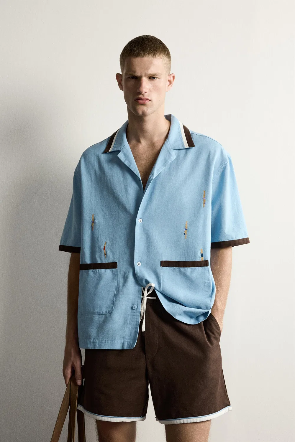 Футболка свободного кроя с вышивкой на спине и спинке-борцовке ZARA, Sky blue — фото 2
