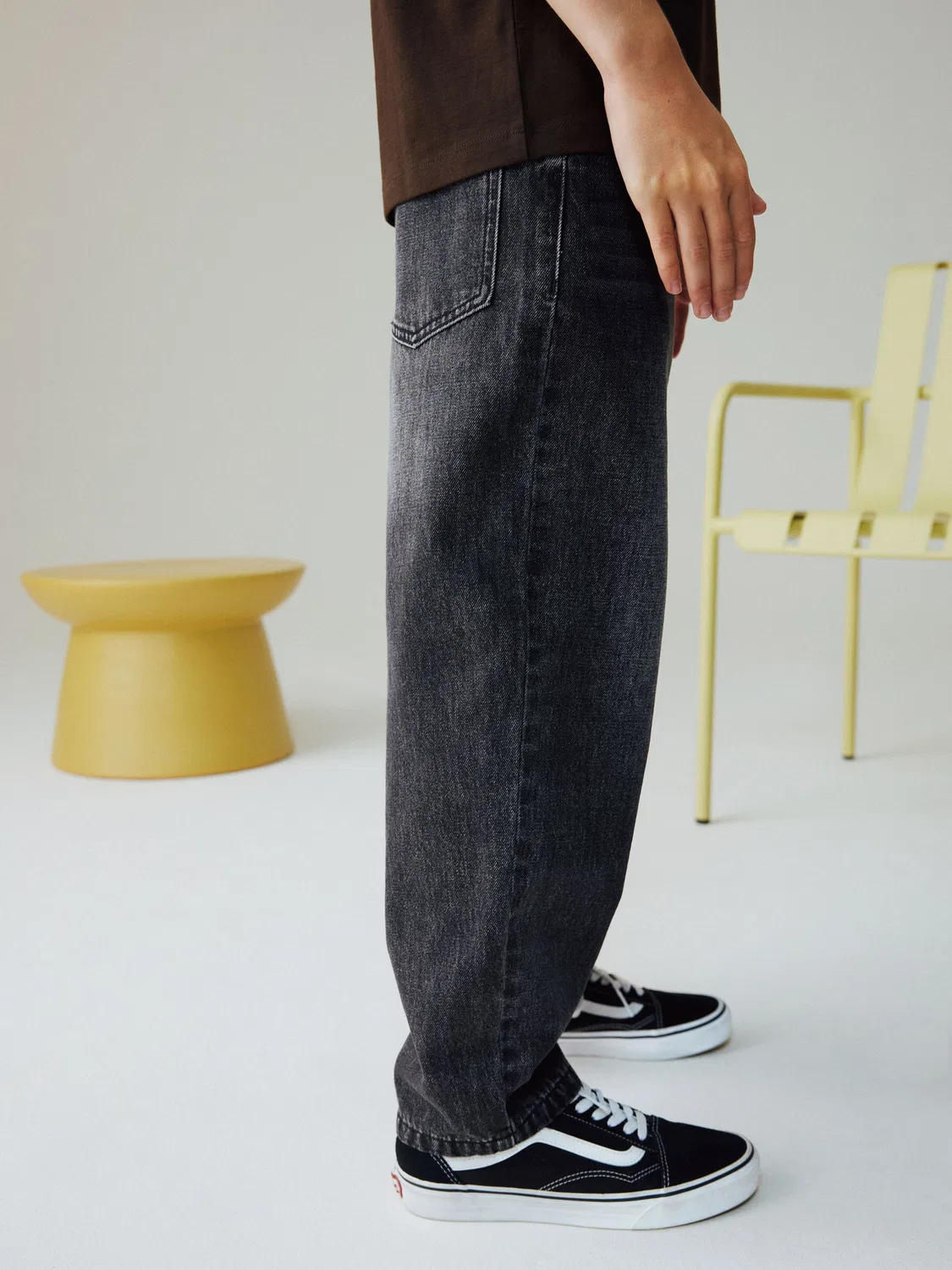 Джинсы baggy tapered, деним Next, Washed Black — фото 3