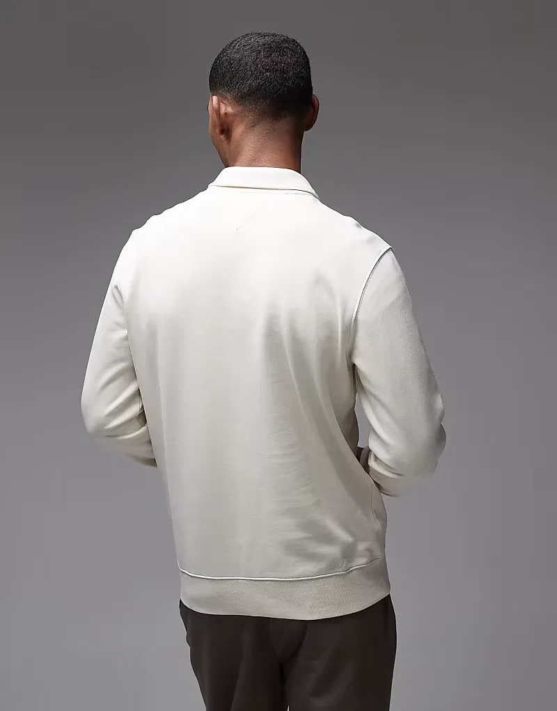 Свитшот Tommy Hilfiger Essential из махровой ткани с застежкой-молнией на четверть длины, кремовый — фото 4