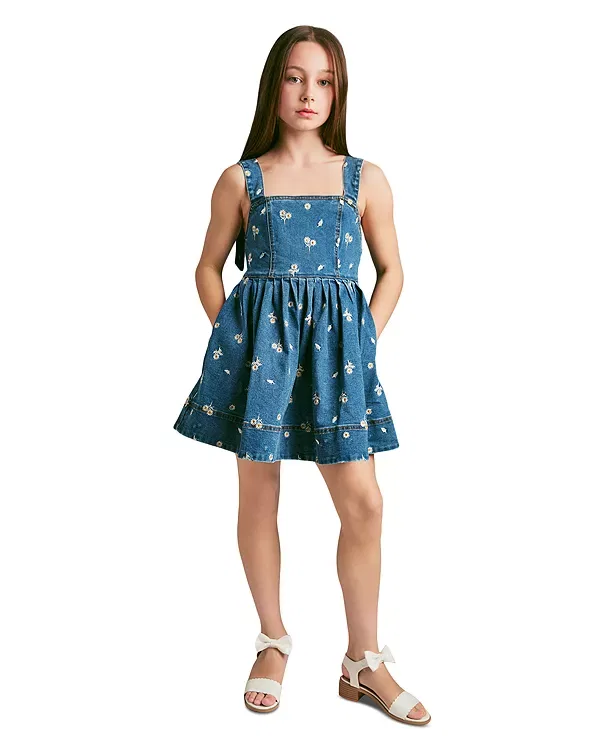 Детское платье для девочек с принтом Catalina Daisy Denim Bardot Junior, Denim Blue — фото 2